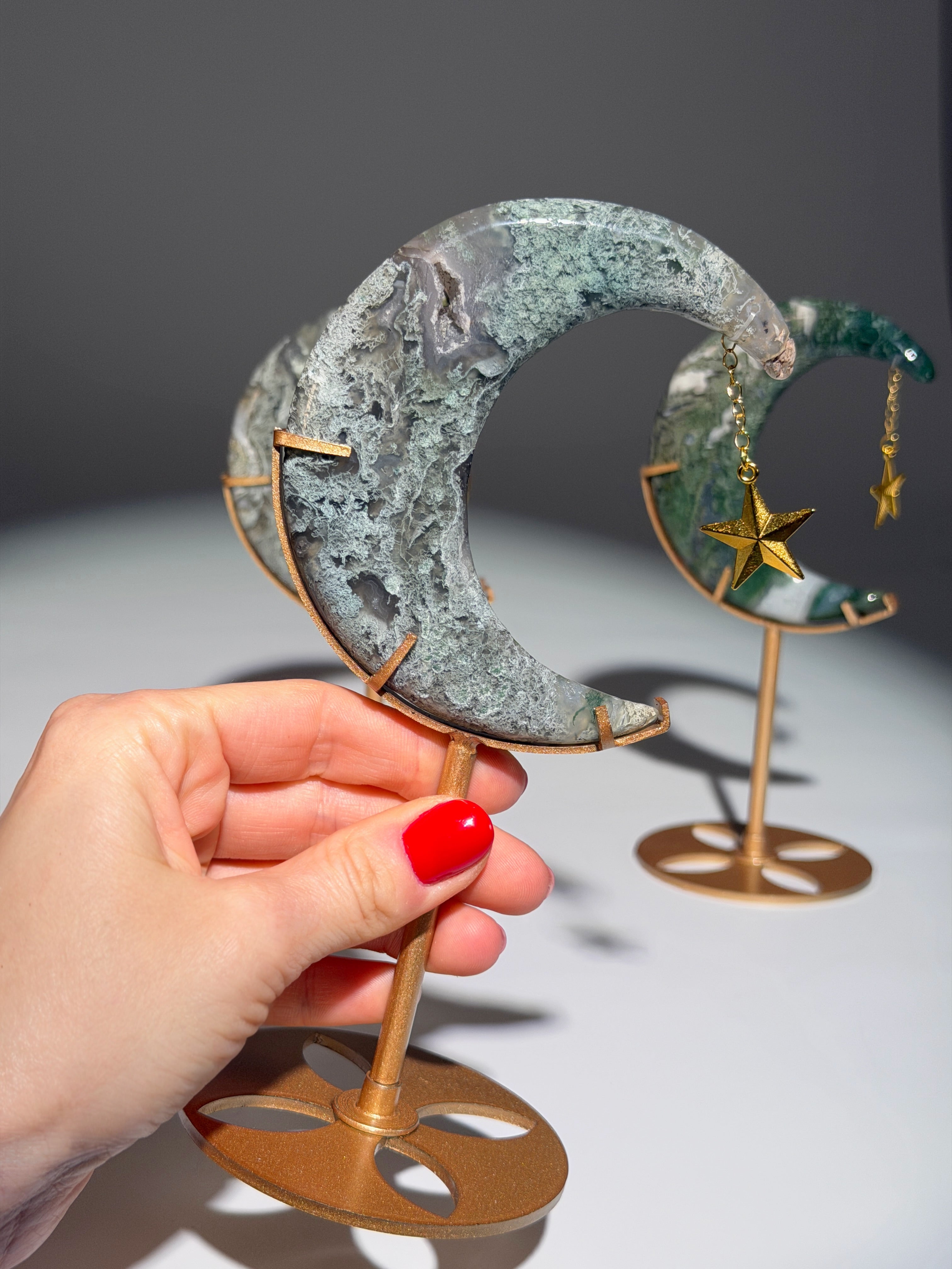 Moosachat Mond mit Sternchen | Gold