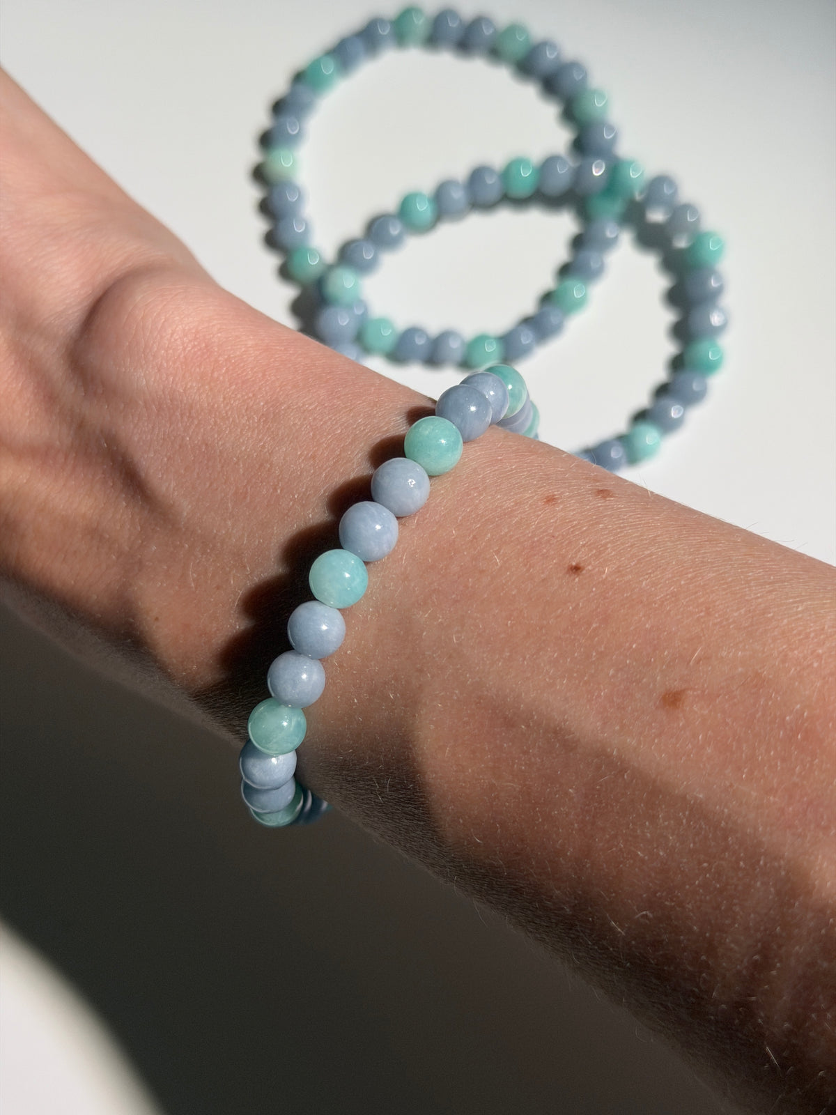 Angelit & Amazonit Kugelarmband
