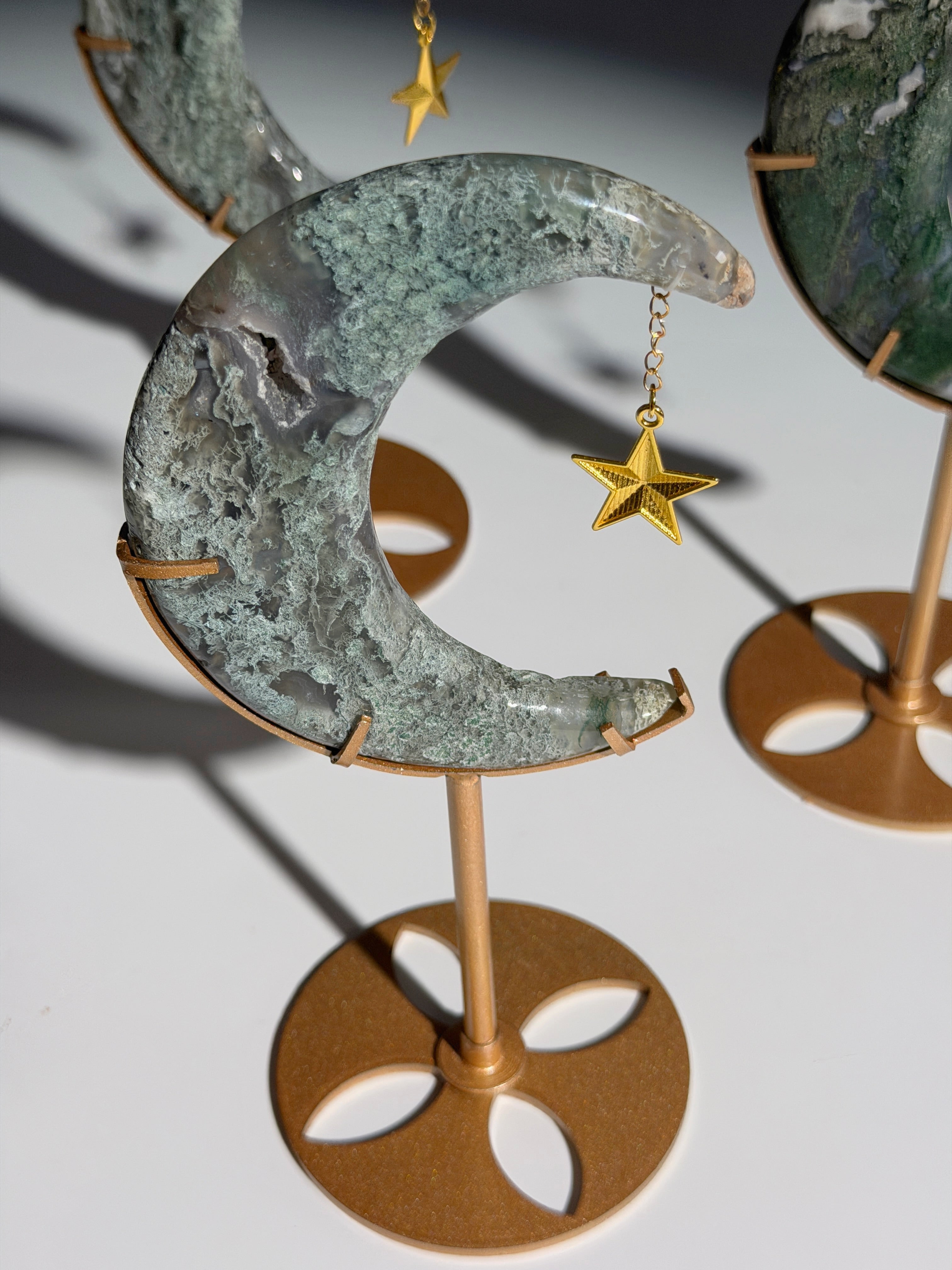 Moosachat Mond mit Sternchen | Gold